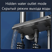 White Grey Rainfall Shower System Suit Brass LED Digital Smart Bathroom Faucet Bathtub 4 Way Square Shower Full Set with Lamp