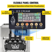VEVOR A168 Commercial Soft Ice Cream Machine 3 Flavors 16-18L/H Ice Cream Soft Serve Maker 60HZ Lcd Panel One-click Cleaning