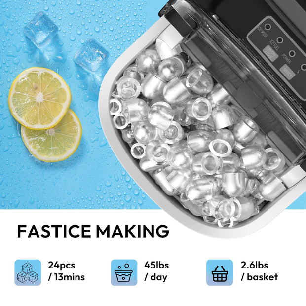 LOEFME Portable Mini Fully Automatic Bullet Shaped Ice Maker 12kg/24h 6 Minutes/9pcs Ice Cubes W/ Scoop Professional Ice Machine