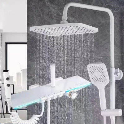 Upgrade White Bathroom Shower Set with LED Display Piano Keys Hot Cold Bath Shower Rain Shower Faucet Bathroom Accessories Brass
