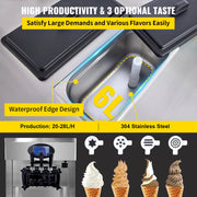 VEVOR Commercial Soft Serve Ice Cream Machine - 6L Dual Hoppers, 3 Flavors, 2200W Compressor, LCD Control for Bars, Catering