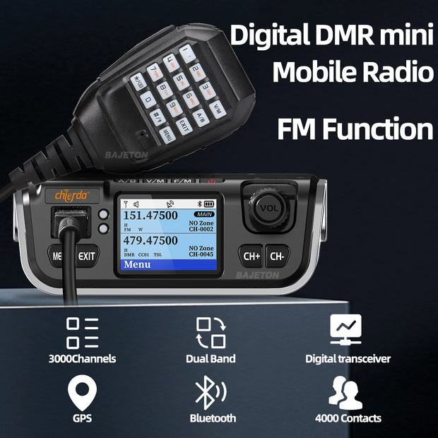 Chierda M520D Dual Band DMR Digital Mobile Radio 25W GPS Dual Mode Analog Dual Time Slot Bluetooth 3000CH VHF UHF Walkie Talkie