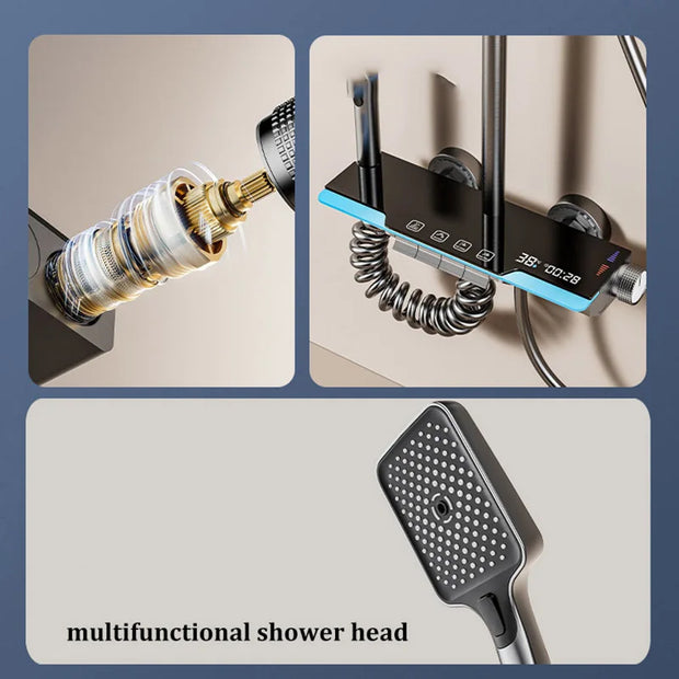 Space Aluminum Household Gun Gray Digital Display Shower Set Hotel Bathroom Shower Atmosphere Light Shower Full Set