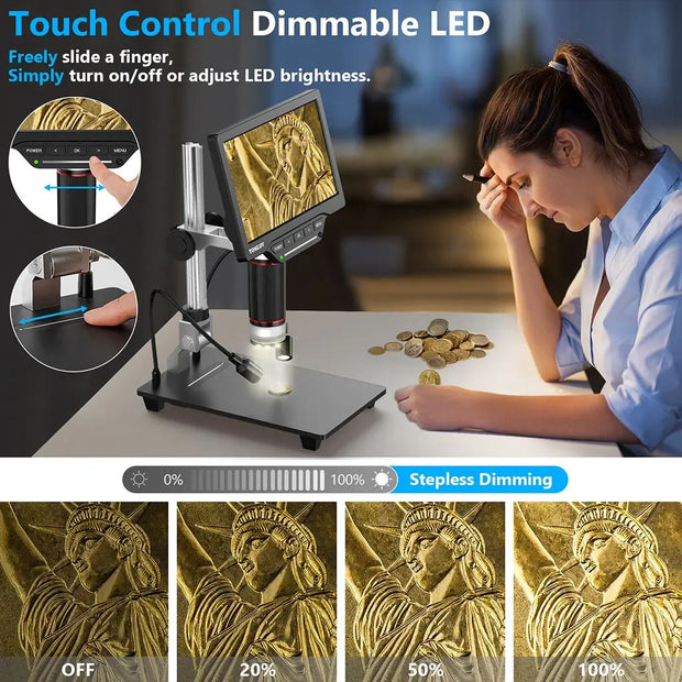 TOMLOV DM201 HDMI Digital Microscope 1300X Industrial Inspection Mobile Phone Repairing Electron microscope 7" Display with Tube