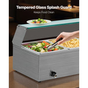 SucceBuy Commercial Food Warmer Electric Stainless Steel Steam Food Warmer with Glass Cover 3-Pan Countertop Buffet Bain Marie