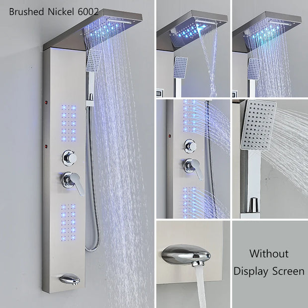 LED Shower Panel Waterfall Rain Shower Faucet Set SPA Massage Jet Bath Shower Column Temperature Display Mixer Tap Tower