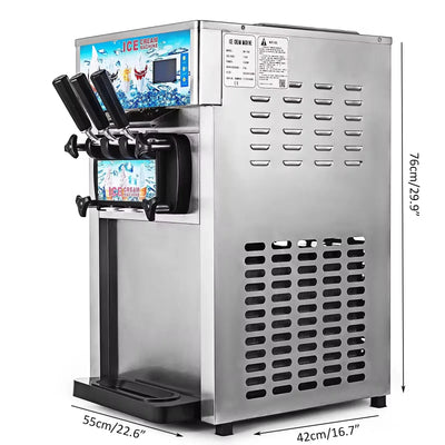 VEVOR Commercial Ice Cream Machine 3-flavor Yogurt Maker One-click Clean 18L/H LCD Display New Soft Ice Cream machine for Home