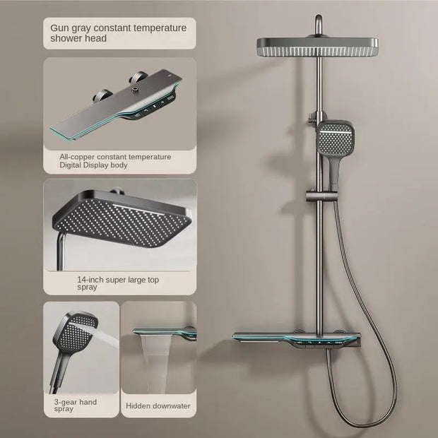 Luxury Stainless Steels Bathroom Shower Set Smart LED Digital Display Thermostatic Shower System Set Bathtub Rain Showers Faucet