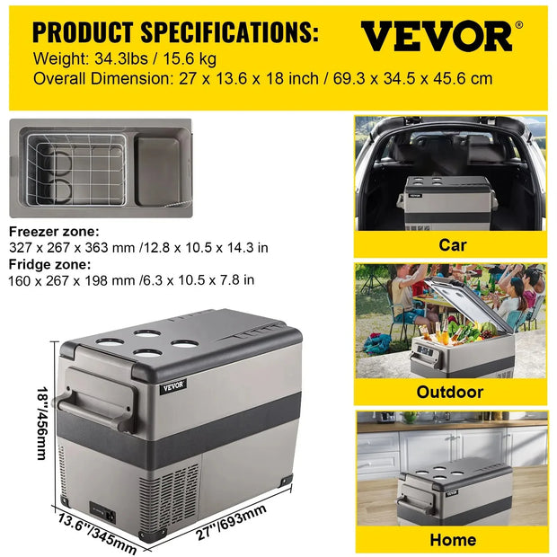 Sihao Car Mini Refrigerator Mini Fridge 15-55L Freezer Portable Compressor Cooler 12/24V DC 110-240V Ice Box for Camping
