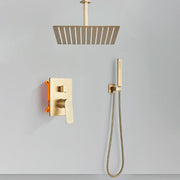 POIQIHY Brushed Golden Shower Faucets Wall Mount Concealed Shower Set Rainfall Bath Shower Mixers 2 ways Bathroom Mixer Tap