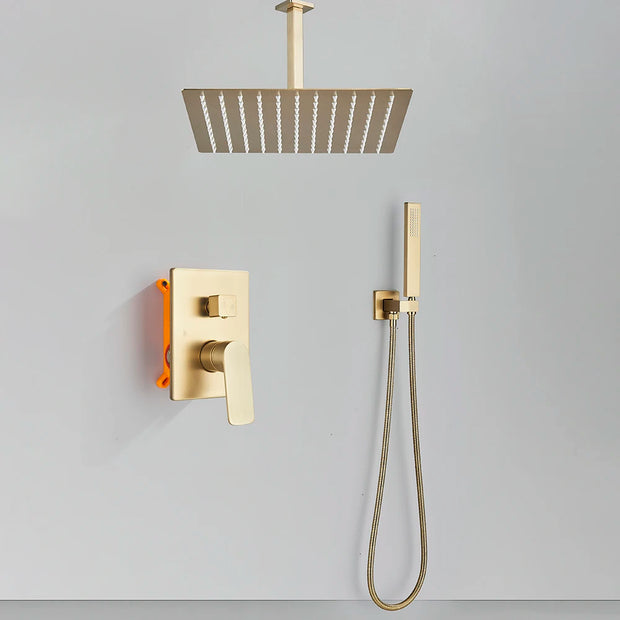 POIQIHY Brushed Golden Shower Faucets Wall Mount Concealed Shower Set Rainfall Bath Shower Mixers 2 ways Bathroom Mixer Tap