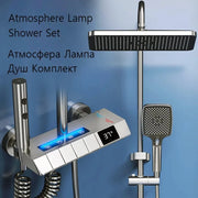 White Grey Rainfall Shower System Suit Brass LED Digital Smart Bathroom Faucet Bathtub 4 Way Square Shower Full Set with Lamp