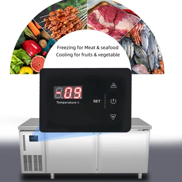 8-Door Stainless Steel Workbench Refrigeration Equipment LED Light Freezer Under Counter Fridge For Display Cooler