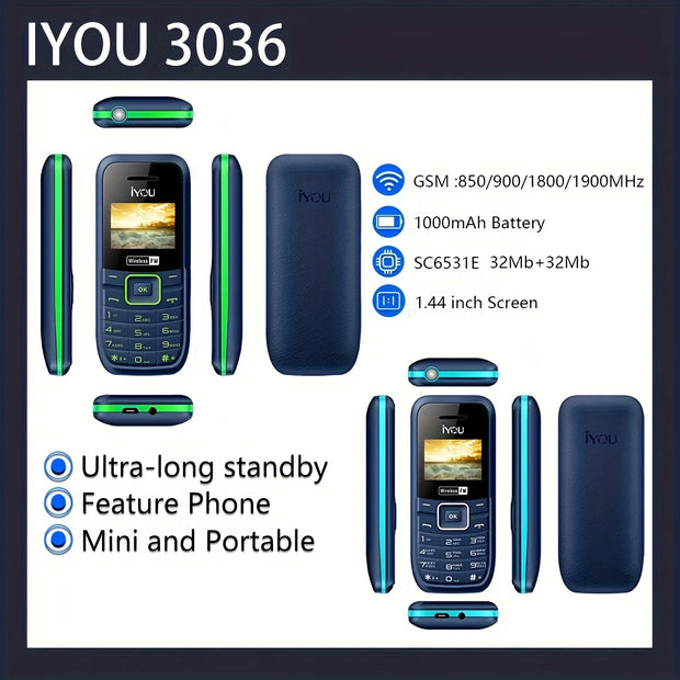IYOU 3036 feature phone basic phone 1.44 inch wireless FM dual card dual standby 1000mAh battery long standby time simple phone