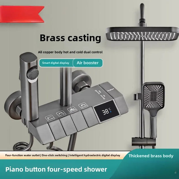 Full Copper Shower Shower Set Household Bathroom Piano Button Pressurized Nozzle Shower Set Bathroom Set  Douche
