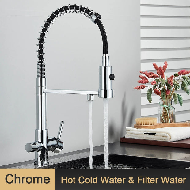 Pull Down Filter Kitchen Faucet 3 Ways Drinking Pure Water Faucets Brass 360° Flexible Purification Water Mixer Tap
