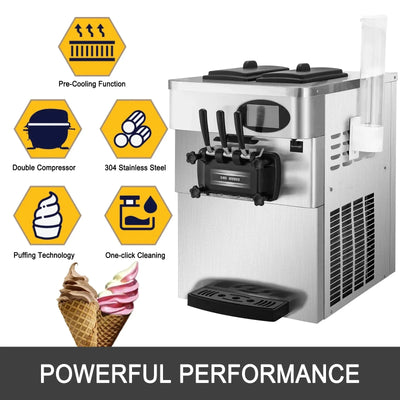 Sihao 20-28L/H Soft Ice Cream Maker Commercial Countertop Tricolor 2+1 Flavors Sweet Cones Freezing Equipment Vending Machine ﻿