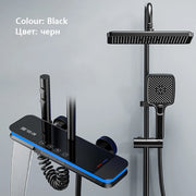 Luxury Shower System Set Waterfall Rainfall Black Bathroom Smart Faucet Digital Display Bathtub Thermostat Mixer Shower Full Set