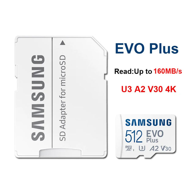Samsung MicroSD 512GB 256GB 128GB 64GB Memory Card EVO Plus U3 V30 A2 Read Speed up to 130MB/s gaming console tablet memory card