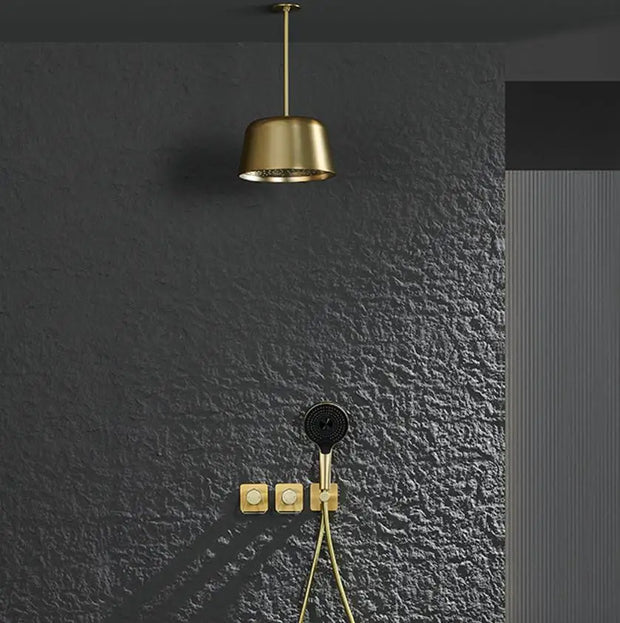 Brushed Gold Bathroom Shower Faucet Set 2 Way Rainfall Bathtub Mixer Hot Cold Water Mixed Tap ceiling arm Embedded Box