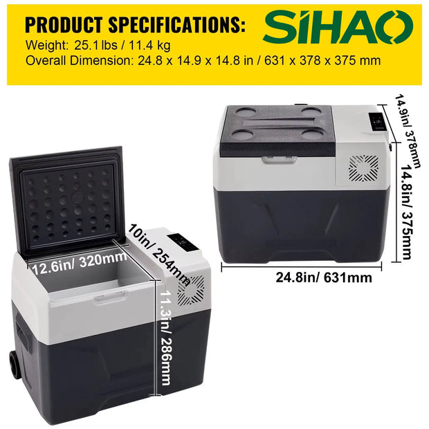 SIHAO 30/40/50L Portable Car Fridge - 12/24V Dual Zone Compressor Cooler for Truck/RV/Boat Outdoor Camping & Home, DC/AC Freezer
