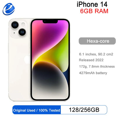 Original Apple iPhone 14 128GB 256GB ROM 6GB RAM 1 SIM+1 eSIM 6.1" Genuine Super Retina OLED Face ID NFC A15 5G