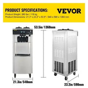 VEVOR Commercial Soft Ice Cream Maker Machine 2200W 20-28L/H Ice Cream Maker Double 6L Hoppers Ice Cream Making Machine
