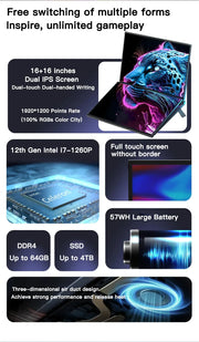 16+16 inch Dual Screen Laptop Intel i7-1360P Windows 11 2*DDR4 MAX 64GB M.2 2280 2TB SSD WIFI  Double Screen Laptop Computer