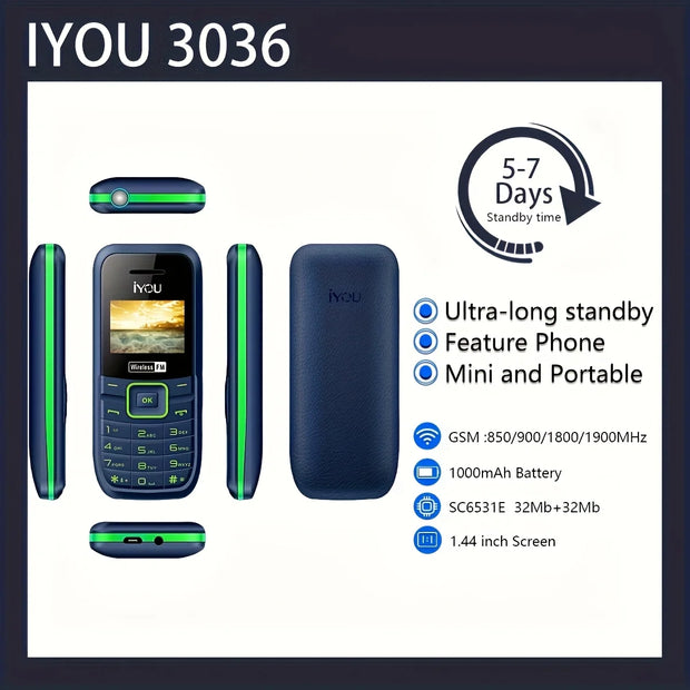 IYOU 3036 feature phone basic phone 1.44 inch wireless FM dual card dual standby 1000mAh battery long standby time simple phone