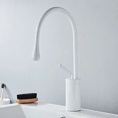 Luxurious Creative Bathroom Basin Faucet Brass Deck Mounted Matte Black White Mixer Taps Hot and Cold Bathroom Sink Faucet