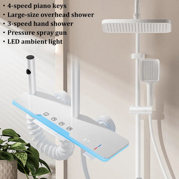 Space Aluminum Household Gun Gray Digital Display Shower Set Hotel Bathroom Shower Atmosphere Light Shower Full Set
