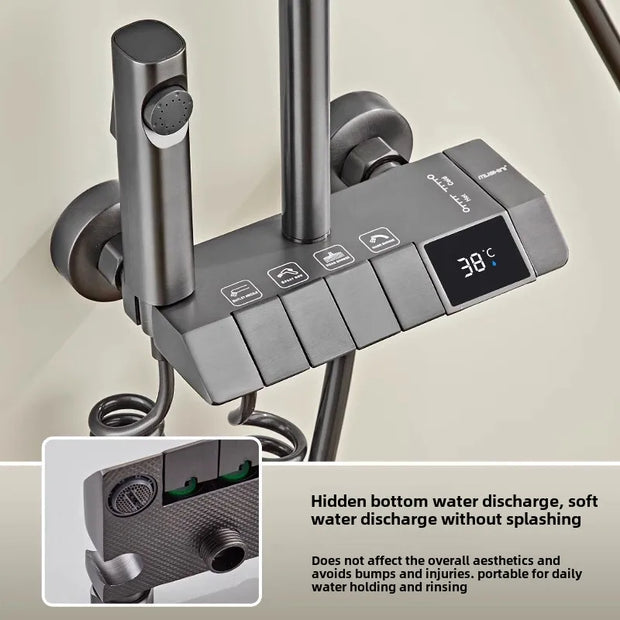 Full Copper Shower Shower Set Household Bathroom Piano Button Pressurized Nozzle Shower Set Bathroom Set  Douche