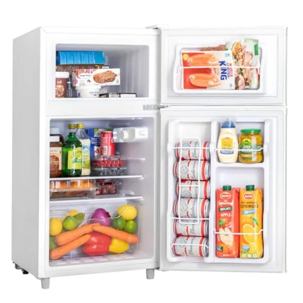 Compact Double Door Refrigerator with 3.5 Cu.Ft Freezer Storage 7 Temperature Settings for Precise Cooling Ideal for Apartments
