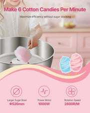 SucceBuy Electric Cotton Candy Machine Commercial Candy Floss Sugar Maker with 20.5 in Stainless Steel Bowl Sugar Scoop Pink