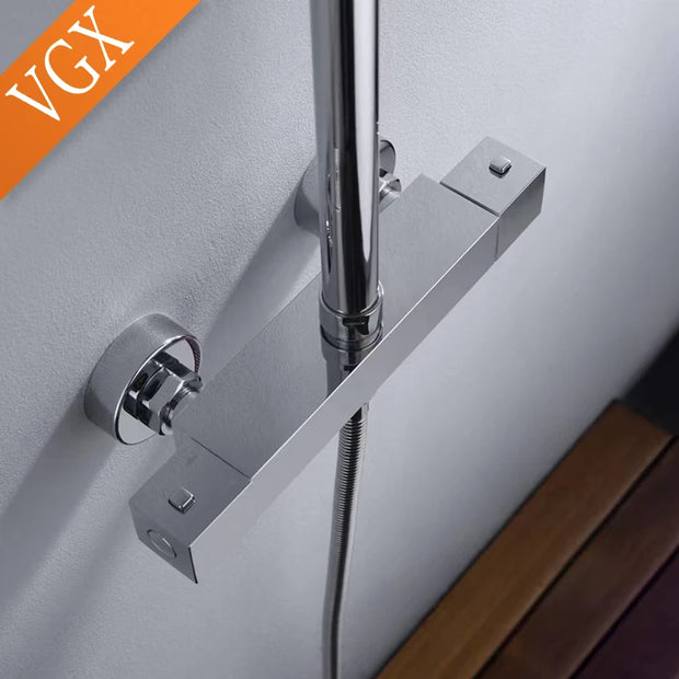 VGX Thermostatic Shower System Intelligent Brass Bathroom Shower Set 2 Function Shower System Round Shower Head Handheld Sprayer