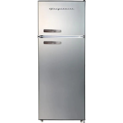 2 Door Apartment Size Refrigerator with Freezer, Retro Chrome Handle, cu ft, Platinum Series, Stainless Steel, 7.5, Silver