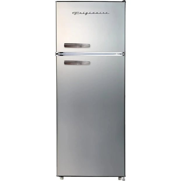 2 Door Apartment Size Refrigerator with Freezer, Retro Chrome Handle, cu ft, Platinum Series, Stainless Steel, 7.5, Silver