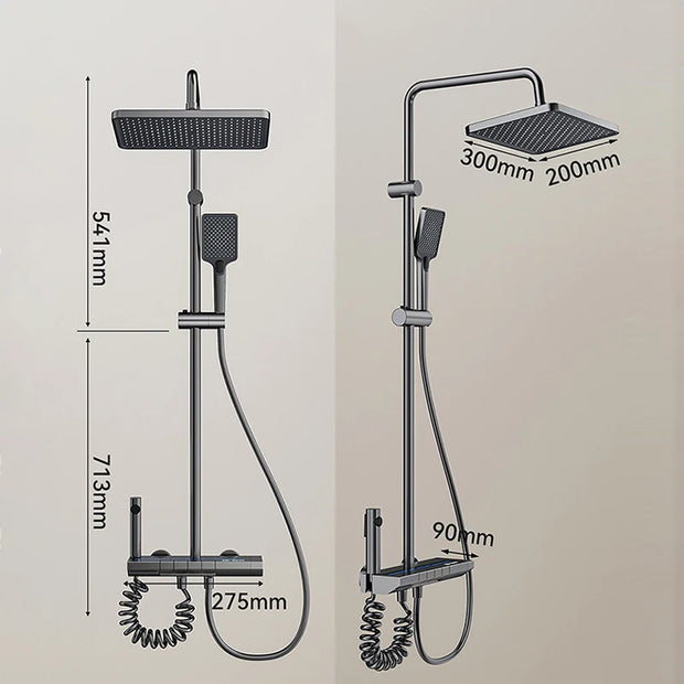 Bathroom Shower Full Set Gray Digital Display Shower System Set  Piano Button With Ambient Light Faucets Shower Head