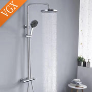 VGX Thermostatic Shower System Intelligent Brass Bathroom Shower Set 2 Function Shower System Round Shower Head Handheld Sprayer