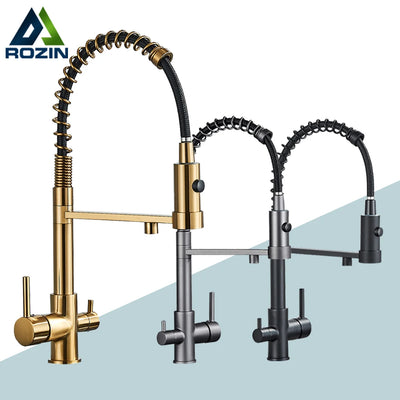 Pull Down Filter Kitchen Faucet 3 Ways Drinking Pure Water Faucets Brass 360° Flexible Purification Water Mixer Tap