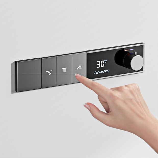 Luxury Brass Gun Grey Thermostatic LED Digital Display 3 Spray Modes Shower System.Ceiling-Embedded Waterfall Outlet Bath Mixer