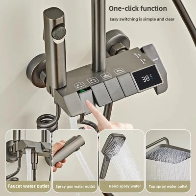 Full Copper Shower Shower Set Household Bathroom Piano Button Pressurized Nozzle Shower Set Bathroom Set  Douche