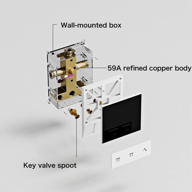 Luxury Gun Grey Brass Wall-Mounted Thermostatic Shower Set Rainfall LED Display&3 Spray Modes Anti-Scald Bathroom Mixer System