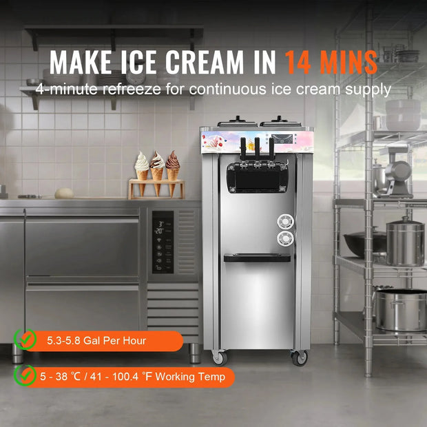 Sihao Soft Ice Cream Machine Commercial Soft Ice Cream Maker Machine Ice Cream Machine for Restaurants Bars Cafes Bakeries