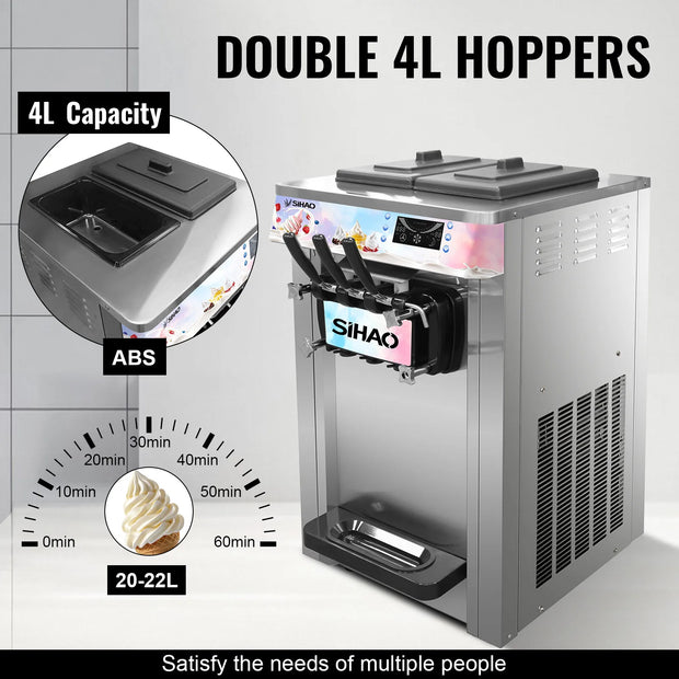 Three flavored soft ice cream machine, capable of continuously producing 20-28 liters per hour, suitable for beverage stations