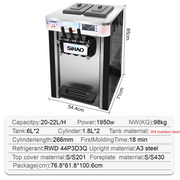 Three flavored soft ice cream machine, capable of continuously producing 20-28 liters per hour, suitable for beverage stations
