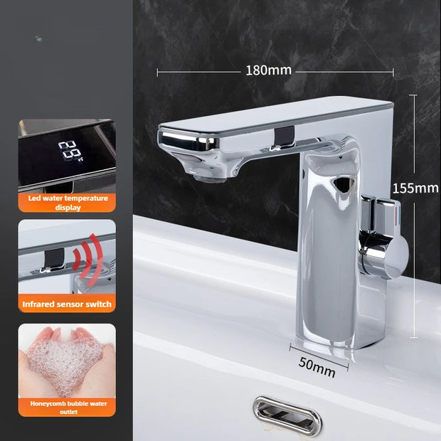 Smart Sensor LED Faucet Bathroom Basin Infrared Faucet Kitchen Sink Mixer Tap Hot and Cold Vanity Touchless Tap Digital Display