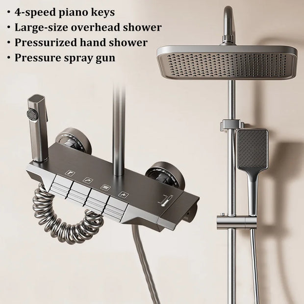 Space Aluminum Household Gun Gray Digital Display Shower Set Hotel Bathroom Shower Atmosphere Light Shower Full Set