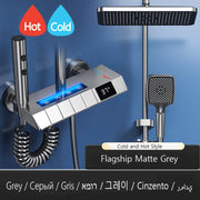 White Grey Rainfall Shower System Suit Brass LED Digital Smart Bathroom Faucet Bathtub 4 Way Square Shower Full Set with Lamp