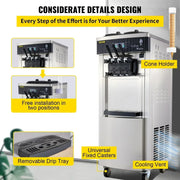 VEVOR Commercial Soft Ice Cream Machine 2200W 20-28L/H Ice Cream Maker Double 6L Hoppers Ice Cream Making Machine YKF-8228H